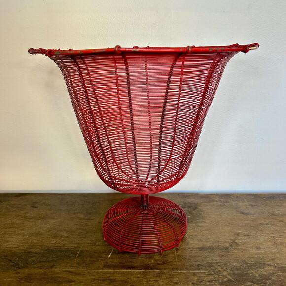 Vintage Red Wire French Fruit Basket | Wire Urn Planter | French Decor - Picture 1 of 5